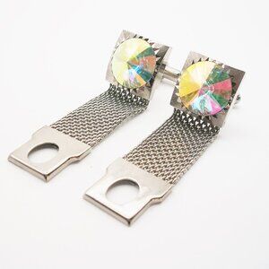 Mesh Wrap Cufflinks Volcano Rivoli Glass vintage silver tone Men's Formal Wear